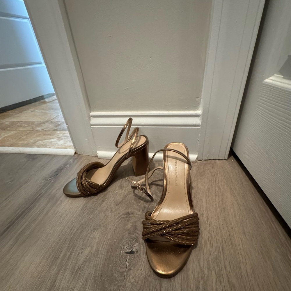 White House Black Market Gold Strappy Heels